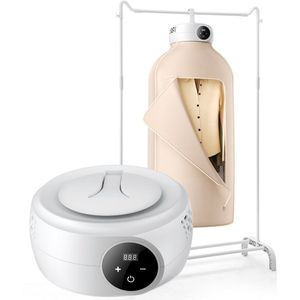 VEVOR Draagbare Wasdroger, Droogtijd 0-5 Uur, 70°C Constante Temperatuur, Met 360° Warmeluchtcirculatiesysteem, 3.2 kg Laadvermogen, Touch Control Timer, Ideaal voor Thuis en Reizen, Wit + Beige