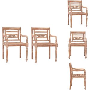 vidaXL Tuinstoel - Tuinstoelen - Buitenstoel - Buitenstoelen - Stoelen Batavia 2 st massief teakhout met whitewash afwerking