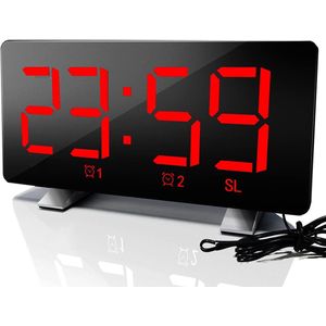 Digitale Klok met USB Oplader en FM Radio - 7,3 inch LED Display met Dimmer en 2 Alarm Instellingen