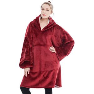 Q-Living Hoodie Deken - Oversized Hoodie - Snuggle Hoodie - Fleece Deken Met Mouwen - 1450 gram - Wijnrood