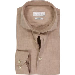 Profuomo - Slim Fit - Overhemd - Beige - Strijkvriendelijk