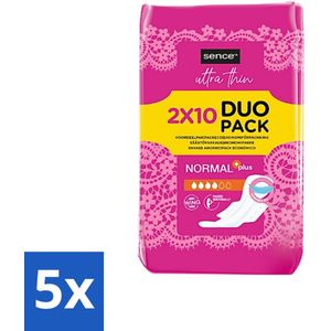 5 x Sence - Normaal - Maandverband - Zonder Vleugels - 2 x 10 Maandverbanden - Comfortabel Maandverband - Maandverband Voor Dagelijks Gebruik