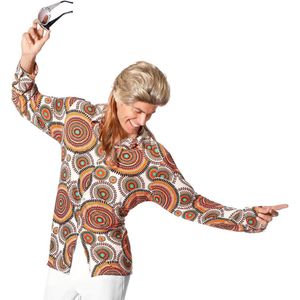 Wilbers & Wilbers - Hippie Kostuum - Hemd Back To The 70s Man - Bruin, Multicolor - Maat 56 - Carnavalskleding - Verkleedkleding