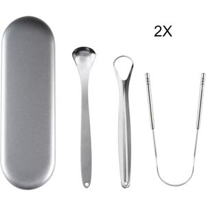 Scoby - 2 x RVS Tongschraper set voor Mondverzorging - 3-delig - Tongreiniger/Tongborstel & Tong Schraper - 2 Sets