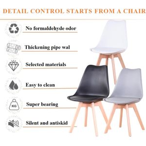 Eetkamerstoelen - Stoelen Set Van 4 - Nordic Eetkamerstoelen - Plastic Gewatteerde Stoelen - Kantoormeubilair - Massief Houten Stoelen - Wit