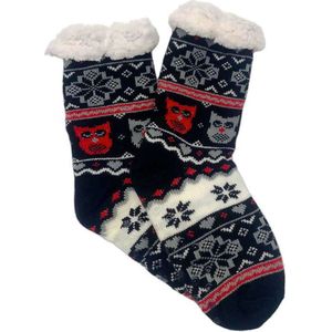 Merino Wollen Sokken - Zwart met Uiltjes - Maat 39/42 - Huissokken - Anti slip sokken - Warme sokken - Winter sokken