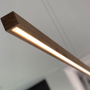 Houten lamp designverlichting - BYLUM 150 Wenge - Hanglamp l Lamp houten balk l Dimbare LED verlichting - 100% massief hout - Hoogte instelbaar - Balklamp geschikt voor koken, eten, werken]