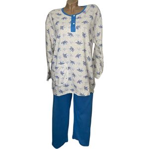 Dames pyjamaset flanel met bloemenprint XXL blauw