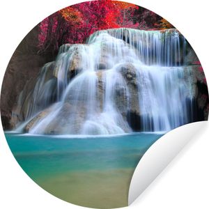Behangcirkel - Waterval - Japanse esdoorn - Rood - Water - Zelfklevend behang - ⌀ 30 cm - Rond behang - Behangcirkel zelfklevend - Cirkel behang - Schilderij rond
