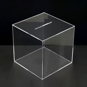 Plexiglas kubus / brievenbuss-s20x20x20cms-sMet dichte deksel én met gleuf