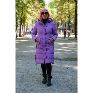 Lange dames winterjas - Gewatteerd en getailleerd - Lila - Maat XL (42)