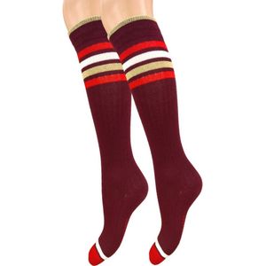 Meisjes Kniekous - Gestreept - Glitter - Goud - Rood - Maat  27-30