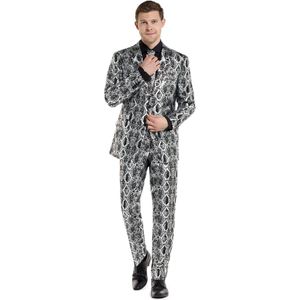OppoSuits Silver Snake Suit - Heren Pak - Kostuum - Kerst - Oud en Nieuw - Carnavalskleding - Zilver - Maat EU56