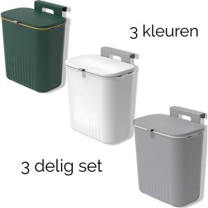 Ophangprullenbak | 3 Delig set | Wit, Groen, Grijs | afvalemmer | inbouwprullenbak | Afvalscheidingsprullenbak | Compostbak | Tafelprullenbak | Wandprullenbak