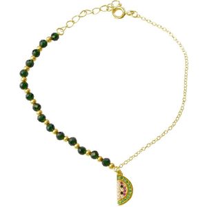 Silventi 9SIL 20350 Zilveren Armband Dames - Green Sandstone - Watermeloen - Zirkonia - 16+3cm - Goudkleurig