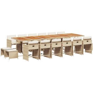 vidaXL Tuinset 17-delig - Poly Rattan - Beige Tuinmeubels - PE Rattan - Buitendecoratie - Lounge Set - Eetkamerset