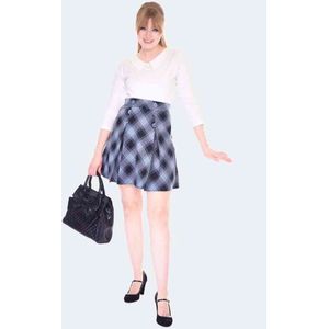 Voodoo Vixen - Button Detail Grey Tartan Korte rok - L - Grijs