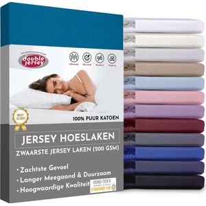 Double Jersey Hoeslaken - Hoeslaken 180x200+30 cm - 100% Katoen  Petrol