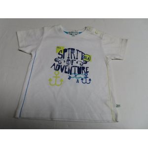 T shirt - Korte mouwen - Jongens - Wit met tekst in marine en geel - 6 maand 68