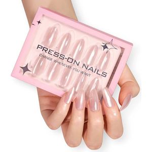 Press on nails – Nepnagels– Amandelvorm – 30 stuks – Lang - Chroom