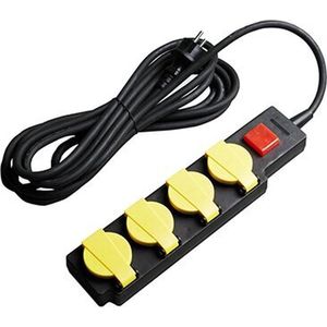 Waterbestendige Stekkerdoos 4-voudig | Geaard | 5M kabel | Zwart | Aan/Uit Schakelaar