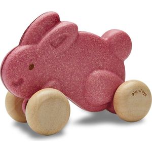 PlanToys Houten Speelgoed Duw mee konijn-roze