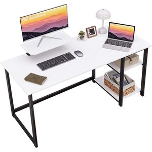 computer thuisbureau met display stand en flip plank, 100cm moderne eenvoudige schrijfstudie PC werkbank,wit