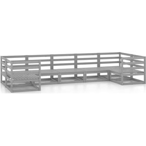 vidaXL Loungeset - 7-delig - Massief Grenenhout - Grijs Tuin Lounge Set - Houten Loungestoel - Buitendiner - Terrasdecoratie - Garden Furniture