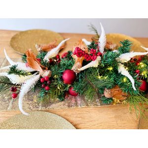TableBloom - Luxe Versierde Kerststuk KerstSlinger Vogeltjes - Kerstversiering voor op de tafel vensterbank