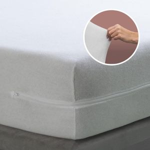 Matrashoes met Rits, Elastische Matrasvernieuwer Absorberende 100% Katoenen Badstof. Maat 135x190/200 cm. Voor Matrassen Van 30 cm Hoog