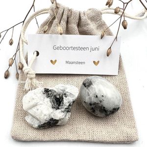 Geboortesteen juni - Maansteen combi zakje - edelstenen - kristallen - verjaardags cadeau man/vrouw - knuffelsteen - beschermer - brievenbus kado - geluksbrenger - vriendschap