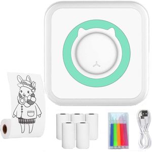 NAXSIR Ultra - Handige Draagbare Bluetooth Stickerprinter Voor Op Zak| Roze & Groene Styling, Met 5 Rollen Thermisch Printpapier