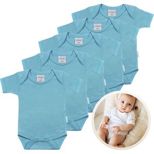 Funnies Rompertjes 5-Pack Blauw - 50-56 - Set van 5 Zachte Babyrompers / Boxpakjes / Babybody's - Gemaakt van Comfortabele en Ademende Stoffen - Perfect voor Dagelijks Gebruik bij Baby’s - Makkelijk aan en uit te trekken en Wasmachinebestendig