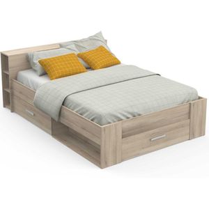 EMOB - Bed Polly 140 x 200 cm-Kronberg eik - CBA - Bedden met lades - Bruin - Melamine; Spaanplaat - Bedden met lades - Tweepersoons - Normaal bed - Op voorraad