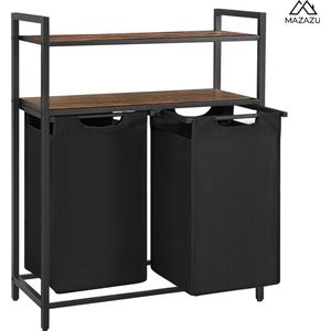 MIRA Home - Wasmand - Wassorteerder - Wasbox - Zwart - Metaal/Hout - 2x46 Liter - 73x33x92