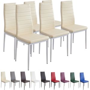 MILANO Eetkamerstoelen in Set van 6, Beige - Gestoffeerde stoel met kunstleer bekleding - Modern stijlvol design aan de eettafel - Keukenstoel of eetkamerstoel met hoog draagvermogen tot 110kg
