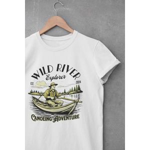 Shirt - Wild river explorer - Outdoor Goeroe | Avontuur | Buitensport | Natuur | Wandelen | Mountainbike | Klimmen | Survival | Outdoor | Kamperen | Boulderen | Wit