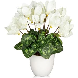 Kunstmatige Cyclamen Bloemen Plant - Nep Zijde Bloemen - Witte Pot - Faux Witte Cyclamen Bloemen - Home Decor - Kantoor Decoratie