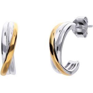 Lucardi Dames Zilveren bicolor oorringen voor dames - Oorbellen - 925 Zilver - Zilver- en goudkleurig