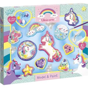 Totum Unicorn gips gieten schilderen model & paint 10 glitterfiguren maken incl. 5 kleuren verf en penseel - knutselset eenhoorn