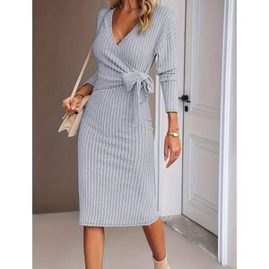 Prachtige fijn zittende ribbel trui jurk grijs maat XL