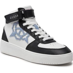 Guess Dames Sneakers - VYVES, Hoog, Wit/Zwart, Multicolor Logo, Maat 38 EU