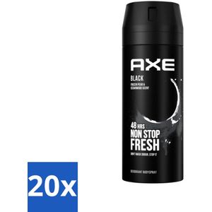 20 x Axe - Deodorant Bodyspray - 48hrs Non Stop Fresh - Black - Frozen Pear & Cedarwood - 150 ml - Axe Black Deodorant Bodyspray - Deodorant Bodyspray - Geurbeheersing - 48 Uur Bescherming - Citroen Geur