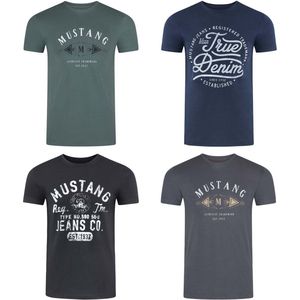 Mustang Heren T-Shirt 4-pack Mustang heren-T-shirt regular fit Veelkleurig S Ronde Hals Volwassenen Opdruk Print Shirts