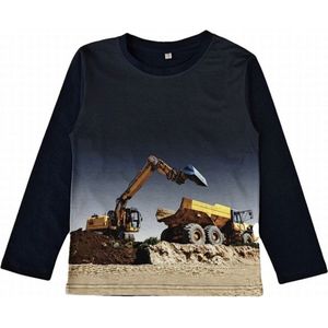 Kinder longsleeve trui met graafmachine met vrachtwagen print | full color | Kleur blauw | Maat 110/116 | kinder sweatshirt | Zeer mooi!