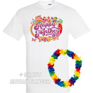 T-shirt Happy Together Print | Love for all | Gay pride | Regenboog LHBTI | Wit | maat L