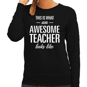 Awesome teacher / lerares / juf cadeau sweater / trui zwart met witte letters voor dames - beroepen sweater / moederdag / verjaardag cadeau L