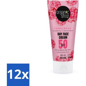 12 x Organic Shop - Zonnebrandcrème Gezicht SPF 50 - Normale Huid - 50 ml - Zonnebrandcrème - Gezichtscrème - SPF 50 - Droge Huid - Normale Huid