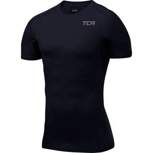 TCA Mannen HyperFusion Compressie Basislaag Top Korte Mouw Ondershirt - Donkerblauw, XL