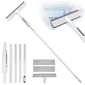 3-in-1 professionele raamreiniger met sproeifunctie, raamreiniger met 145 cm verlengstang, raamwisser met 3 microvezelpads en squeegee voor hoge ramen binnen en buiten